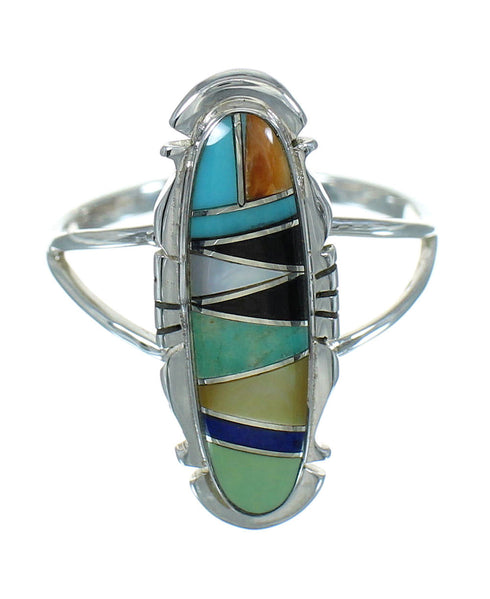Silver Southwestern Multicolor Inlay Ring Size 5-1/2 QX74588